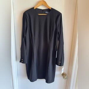 NWT Donna Morgan long sleeve black shift dress w/ gold-tone button at the cuffs